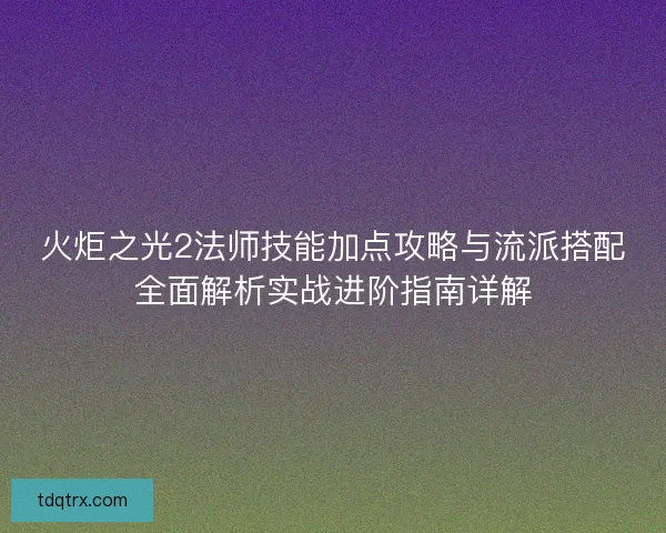 火炬之光2法师技能加点攻略与流派搭配全面解析实战进阶指南详解