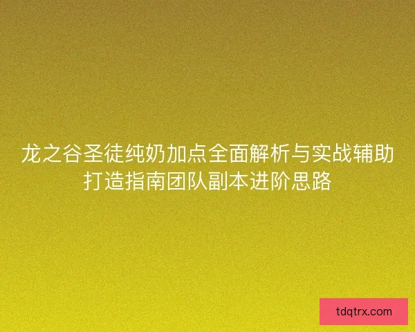 龙之谷圣徒纯奶加点全面解析与实战辅助打造指南团队副本进阶思路